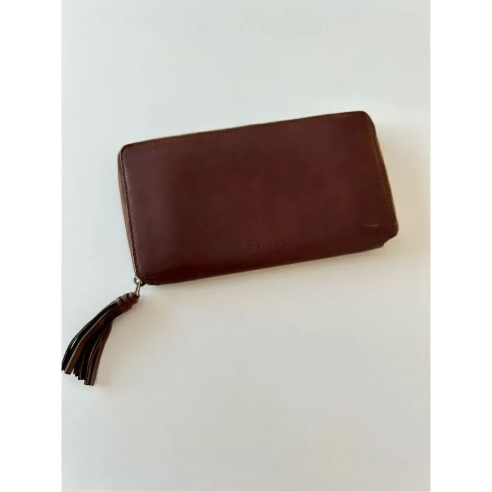 Celine Leather Continental Zipper Wallet Brown Women's